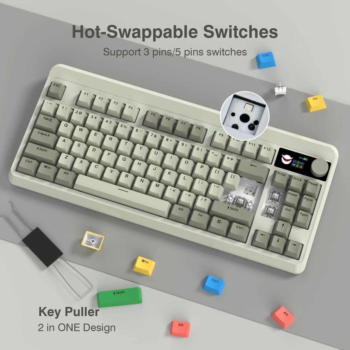 M87 Hot-Swap Retro-Style Keyboard + Bluetooth, USB, OLED Display Knob
