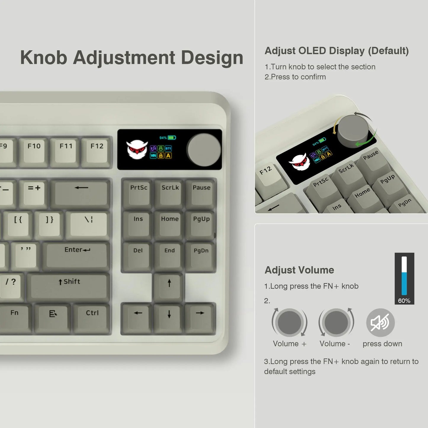M87 Hot-Swap Retro-Style Keyboard + Bluetooth, USB, OLED Display Knob