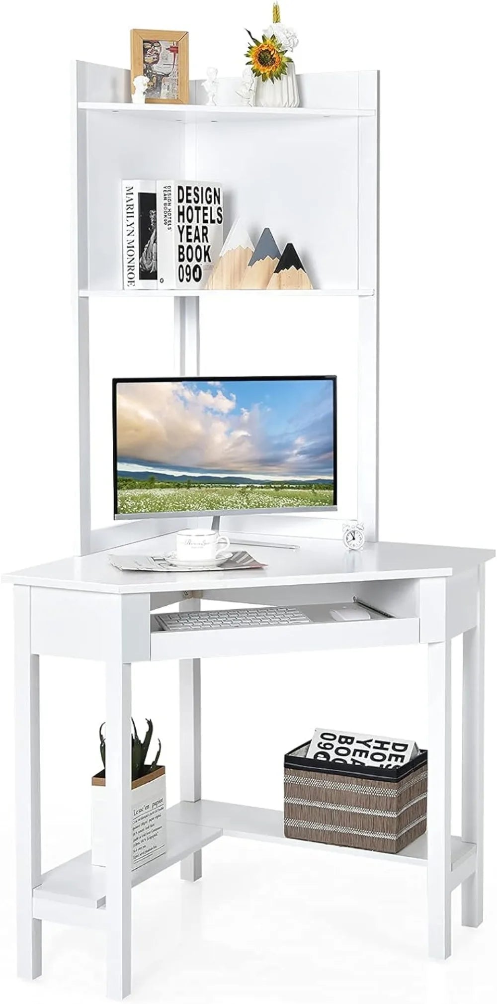 White Corner Desk w/ Hutch