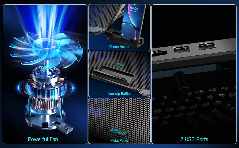 Laptop Cooling Pad for 12-17 Inch Laptop Cooler Stand w/ Phone Holder