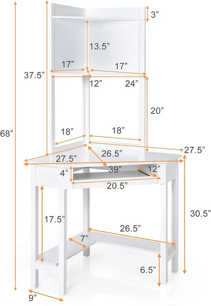 White Corner Desk w/ Hutch