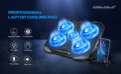 Laptop Cooling Pad for 12-17 Inch Laptop Cooler Stand w/ Phone Holder